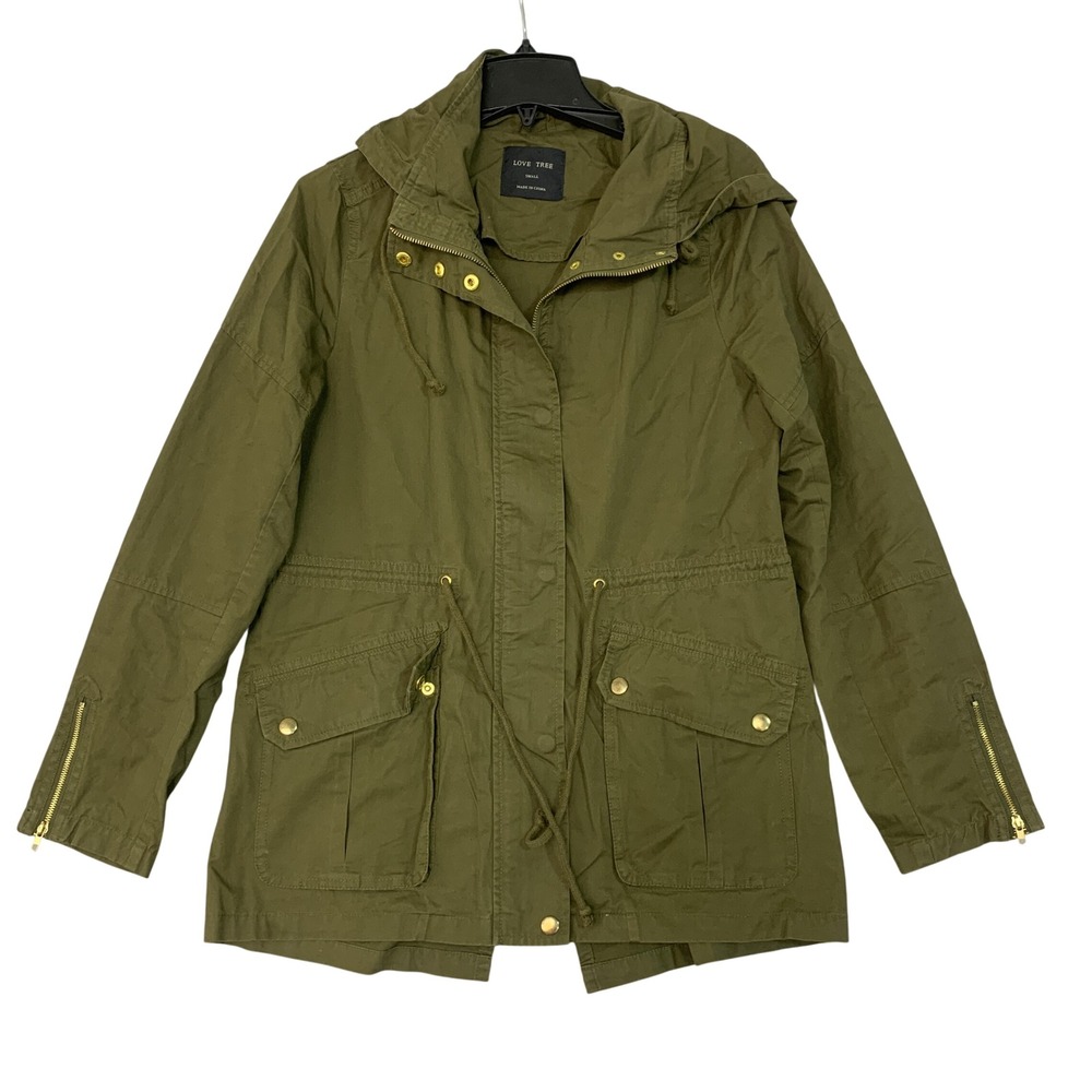 Love Tree Utility Anorak Jacket Women's S Olive Green 100% Cotton